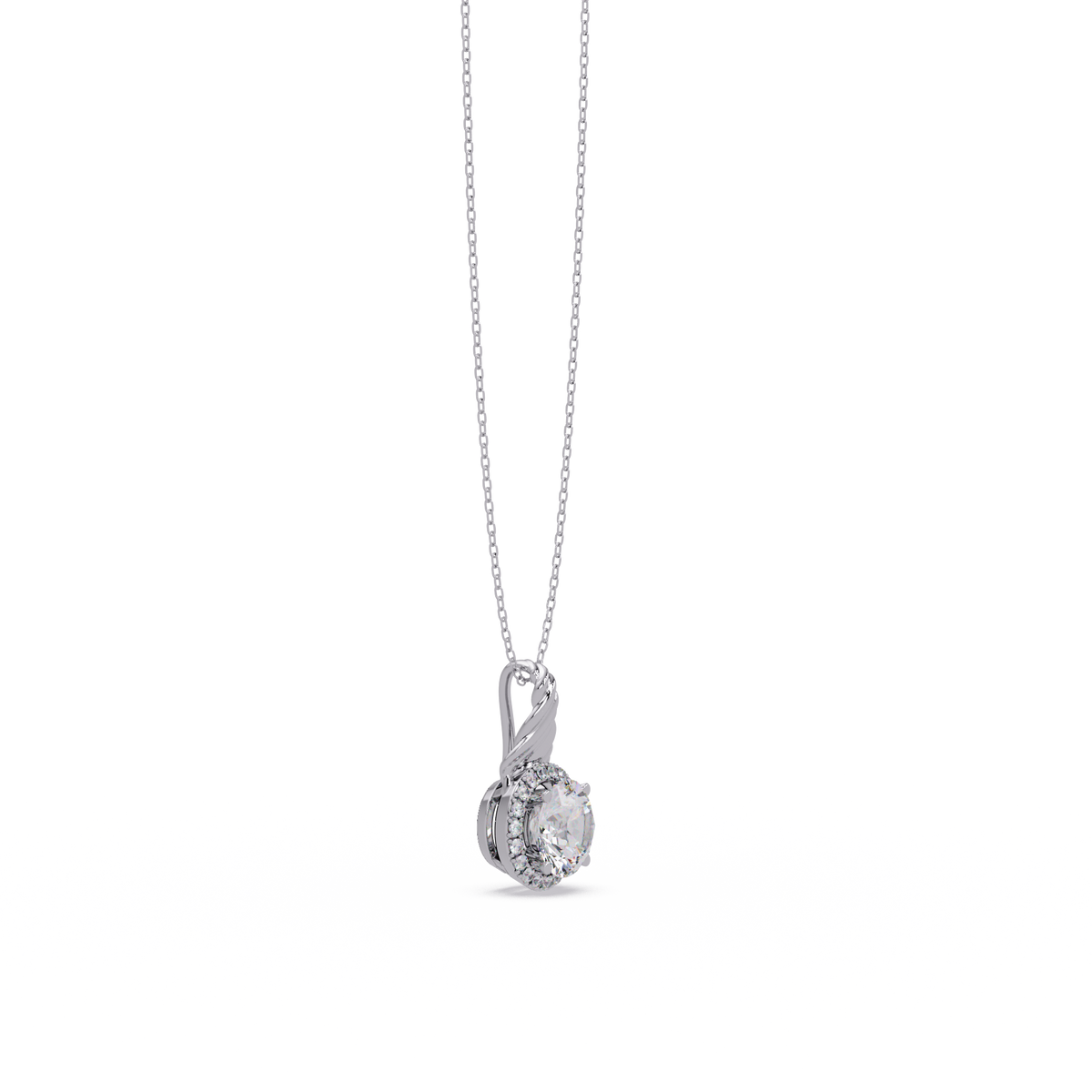 Round Lab Grown Diamond Halo Twist Solitaire Pendant - HIGHCARAT DIAMONDS