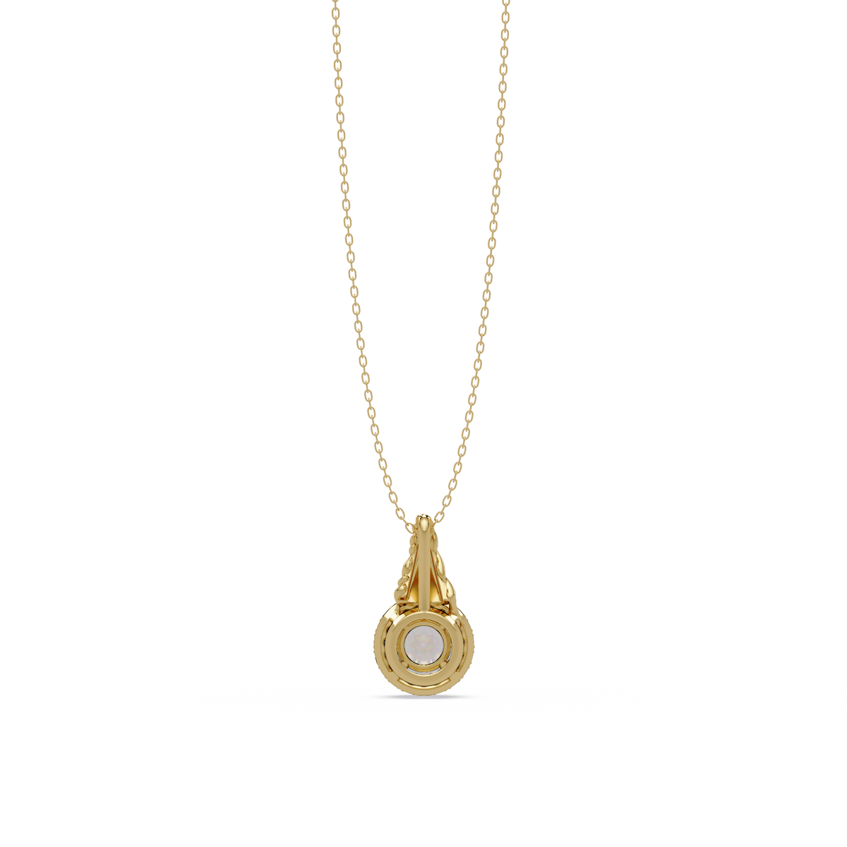 Round Lab Grown Diamond Halo Twist Solitaire Pendant - HIGHCARAT DIAMONDS