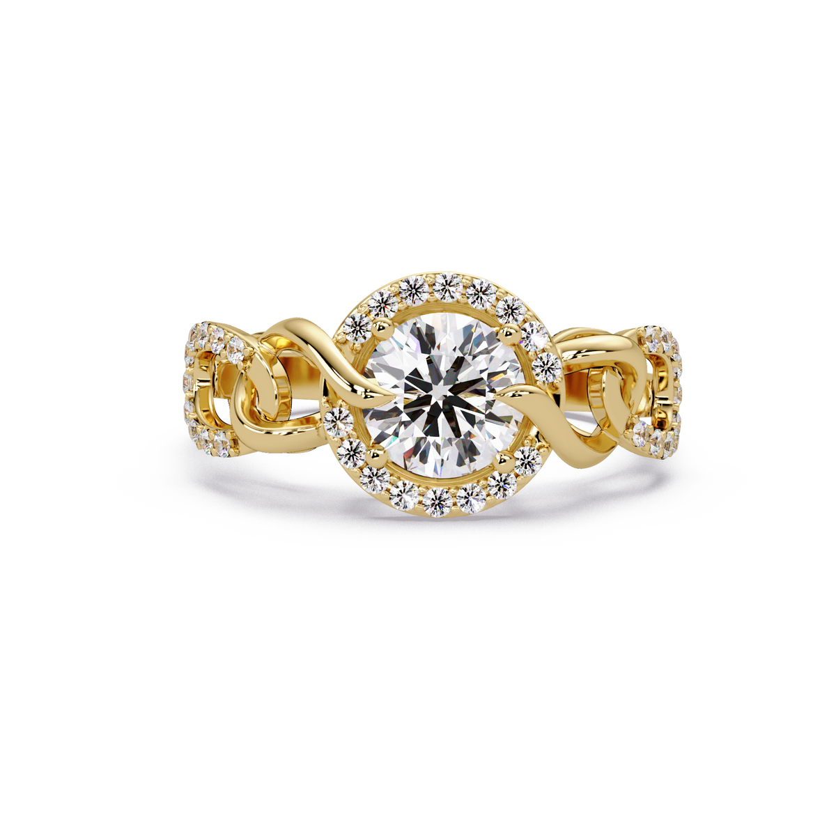 Round Lab Grown Diamond Halo Twisted Link Band Ring - HIGHCARAT DIAMONDS
