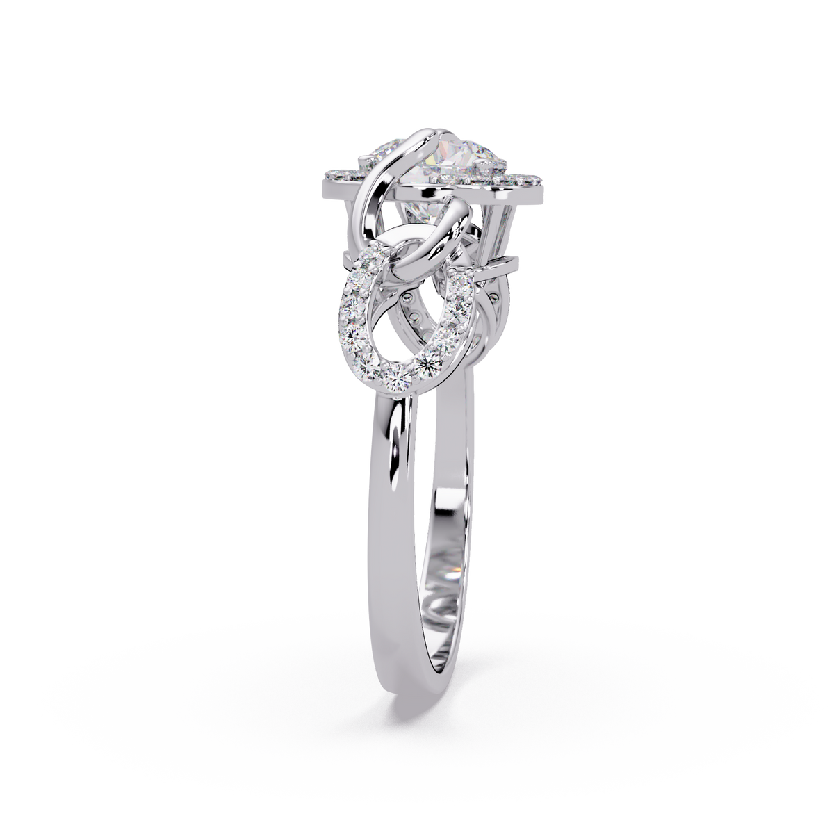 Round Lab Grown Diamond Halo Twisted Link Band Ring - HIGHCARAT DIAMONDS