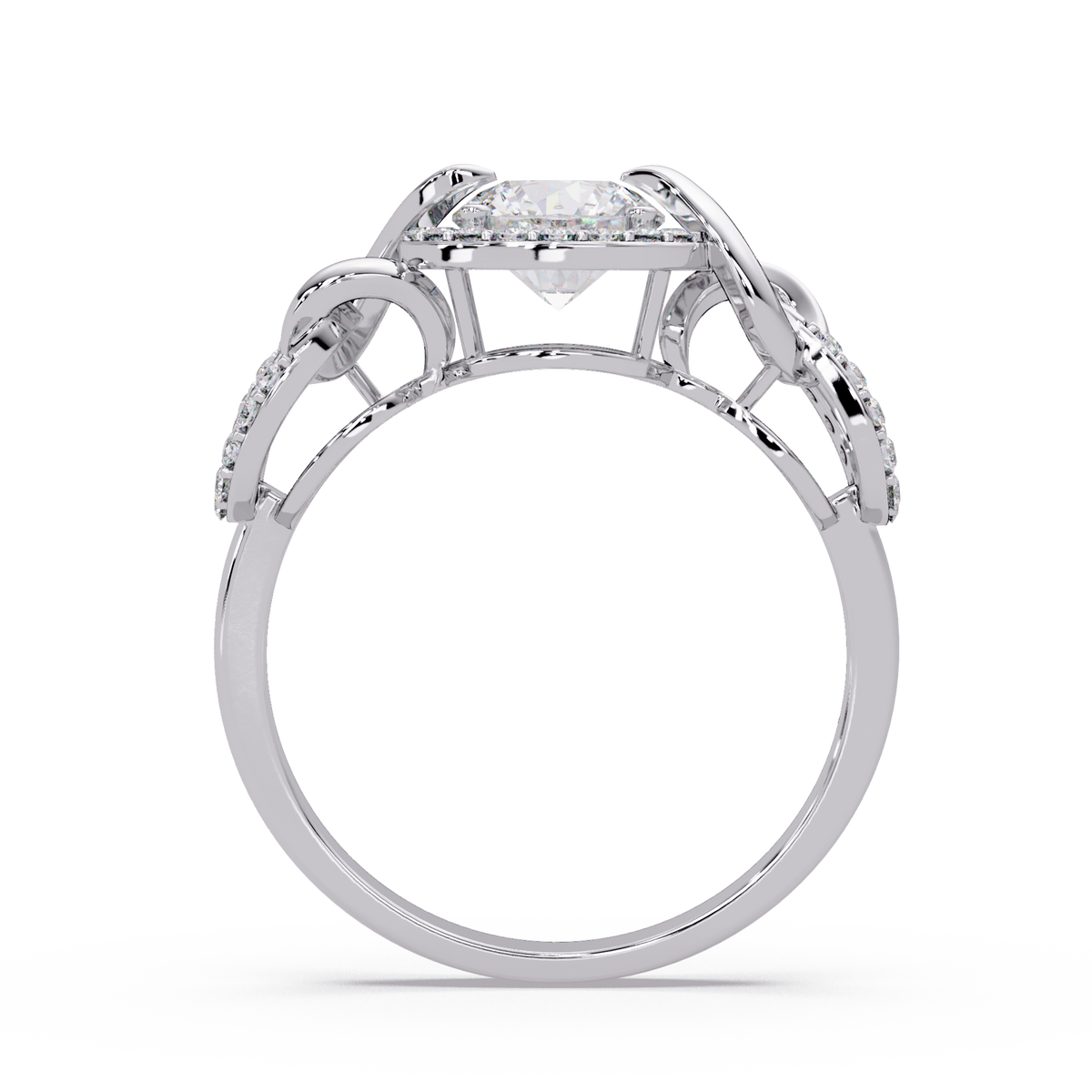 Round Lab Grown Diamond Halo Twisted Link Band Ring - HIGHCARAT DIAMONDS