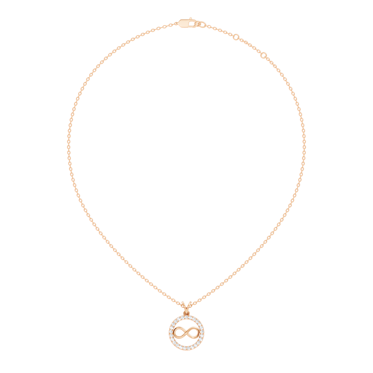 Round diamond infinity necklace with open circle design