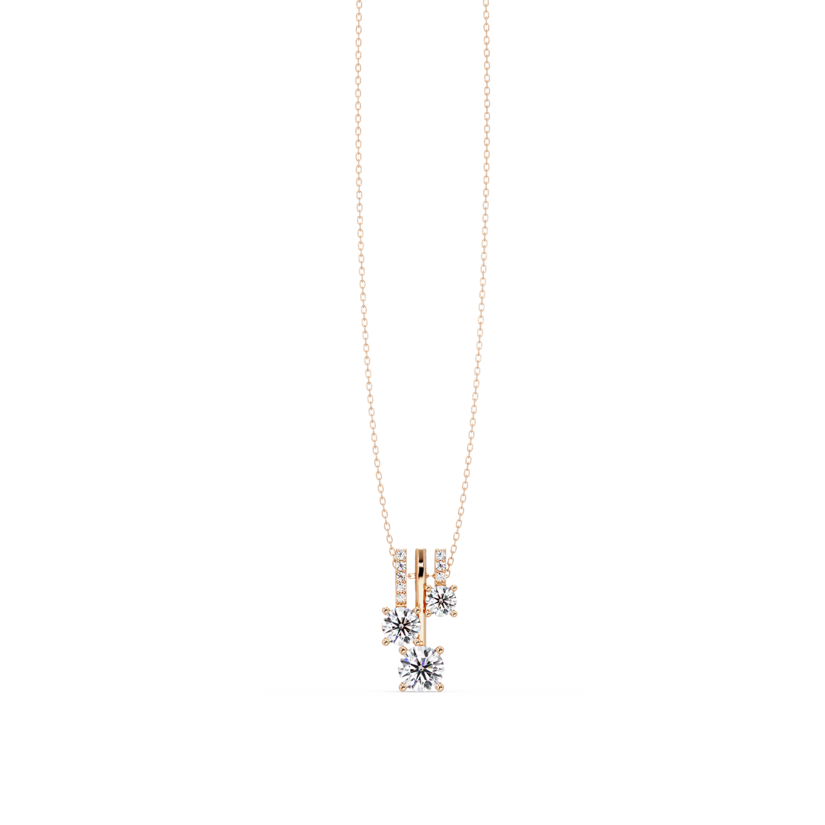 Round Lab Grown Diamond Layered Bar Pendant Necklace - HIGHCARAT DIAMONDS