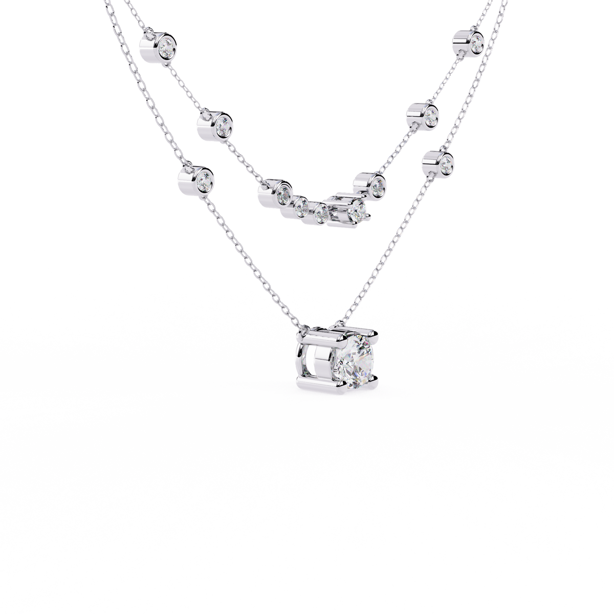 Round Cut 18k Solid White Gold  Natural and Lab Grown Elegance Cluster Diamond Necklace For Her - HIGHCARAT DIAMONDS