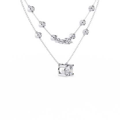 Round Cut 18k Solid White Gold  Natural and Lab Grown Elegance Cluster Diamond Necklace For Her - HIGHCARAT DIAMONDS