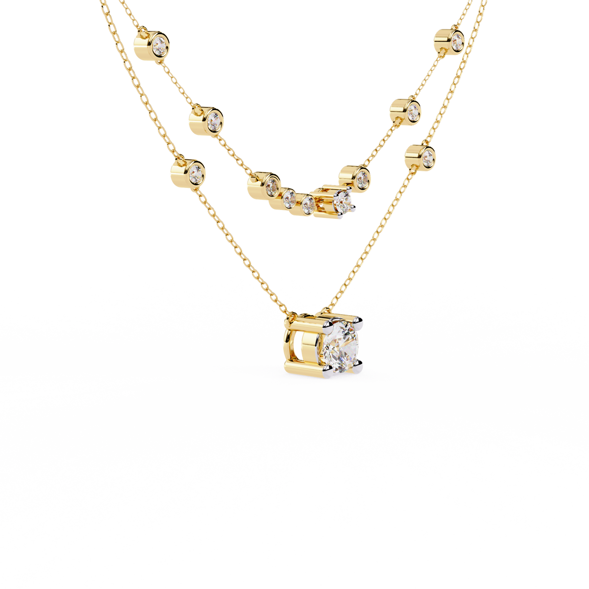 Minimal layered diamond necklace with bezel stations