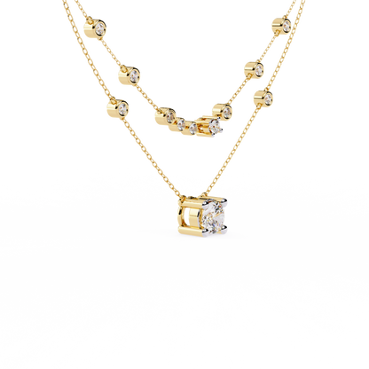 Minimal layered diamond necklace with bezel stations