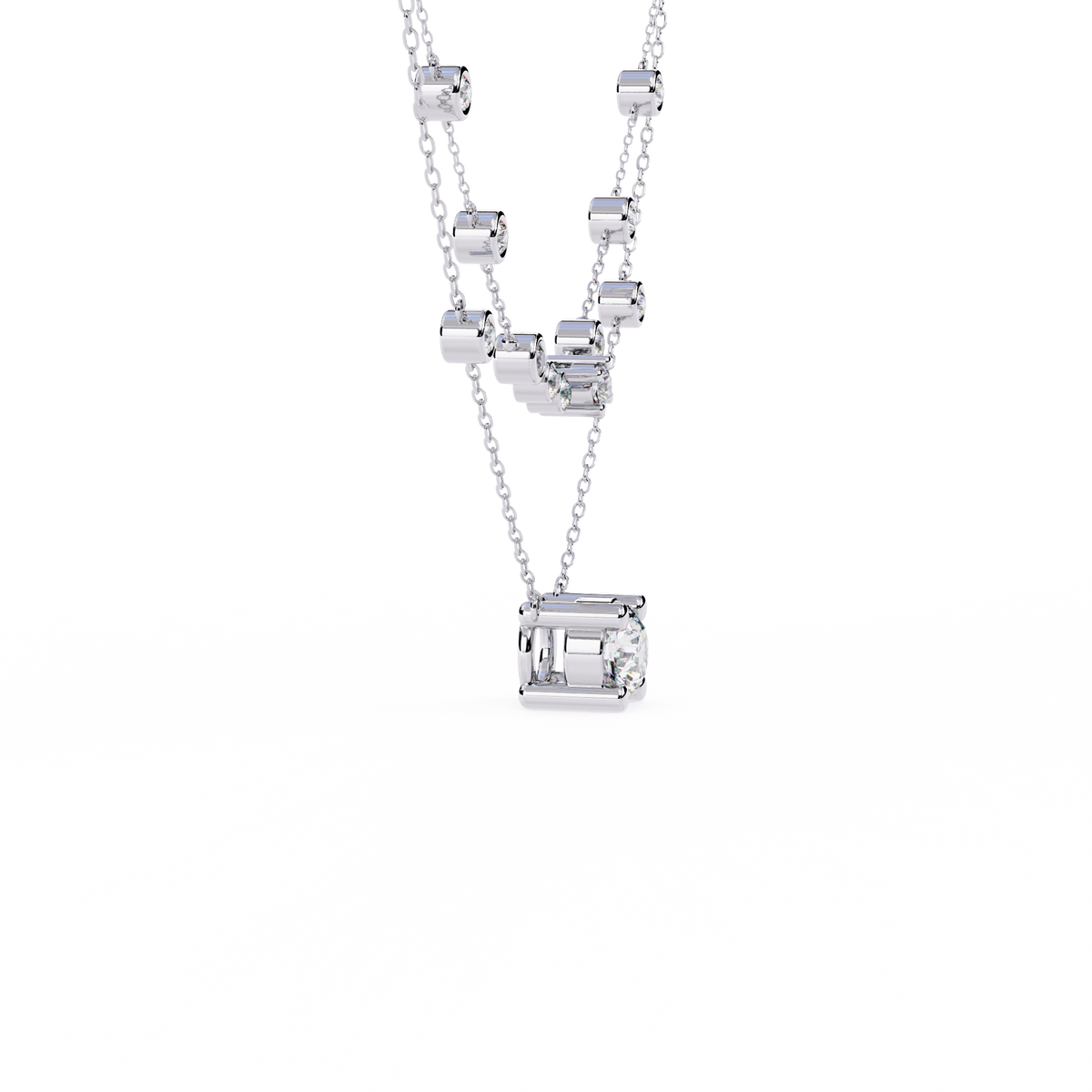 White gold layered necklace with scattered round diamonds