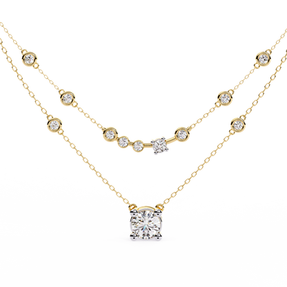 Multi strand diamond necklace with bezel set round stones