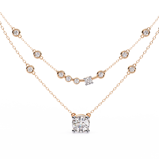 Layered round lab grown diamond necklace in white gold style