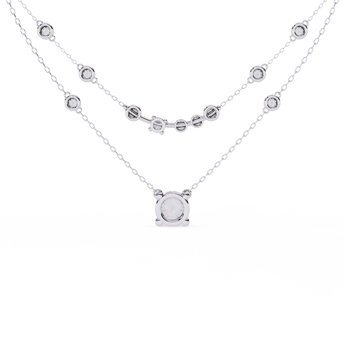 Fine layered diamond necklace with solitaire pendant drop
