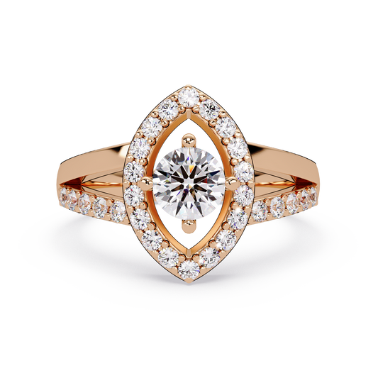 Round Lab Grown Diamond Marquise Split Band Halo Ring - HIGHCARAT DIAMONDS