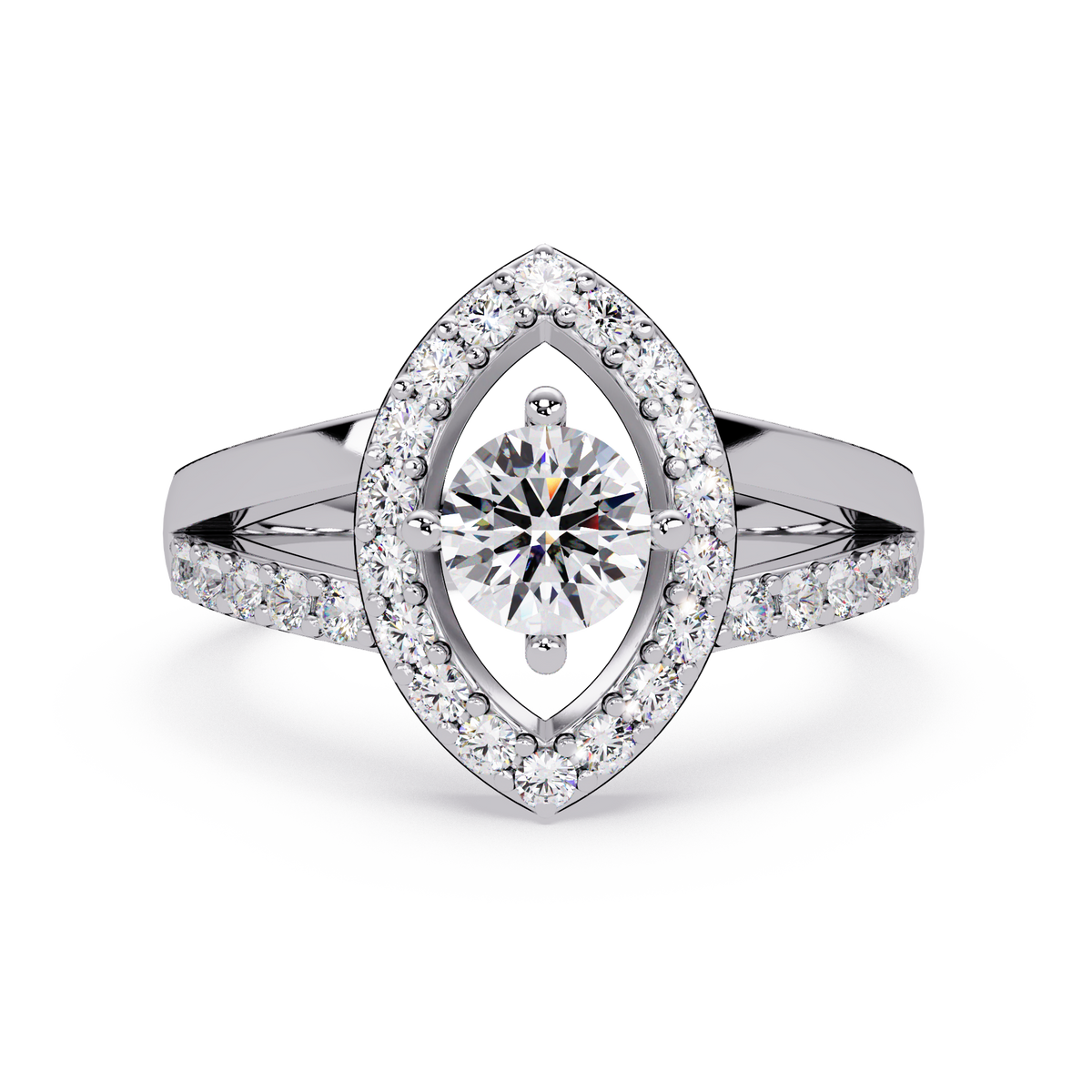 Round Lab Grown Diamond Marquise Split Band Halo Ring - HIGHCARAT DIAMONDS