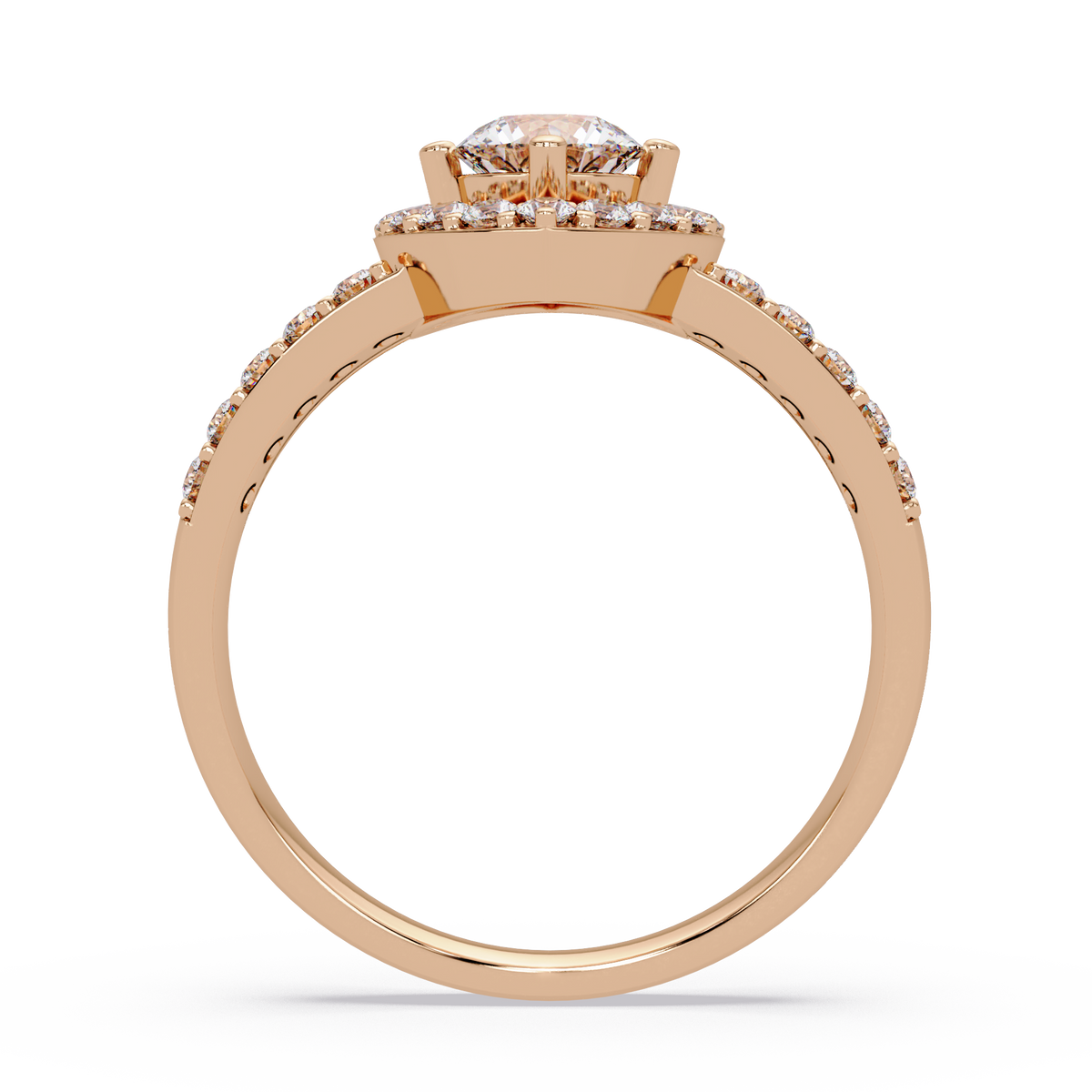 Round Lab Grown Diamond Marquise Split Band Halo Ring - HIGHCARAT DIAMONDS