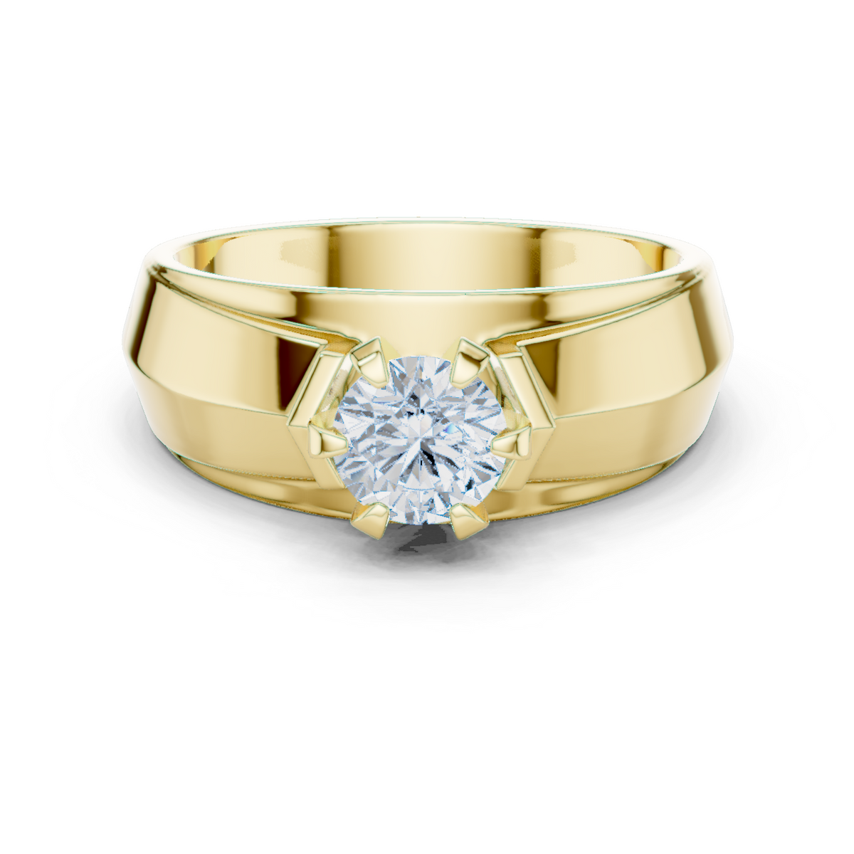 10k Solid Yellow Gold Round Shape Lab Grown Diamond Esthetical Sparkling Daily Wear Men's Diamond Ring - HIGHCARAT DIAMONDS