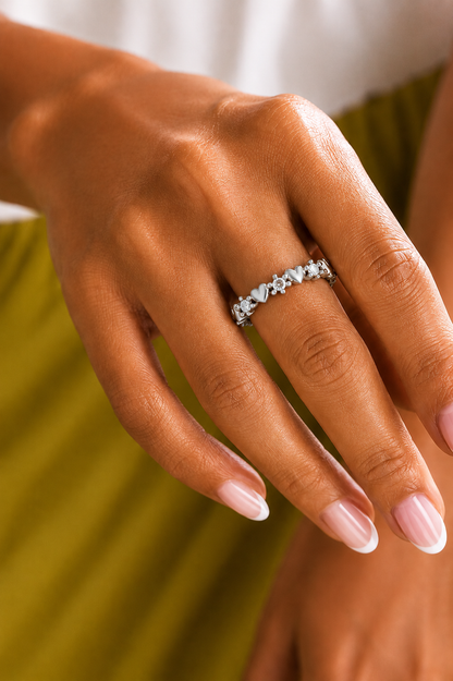 Elegant Round Diamond Eternity Multi-Heart Love Band Ring Minimalist Dainty Stacking Ring Gift for Her - HIGHCARAT DIAMONDS