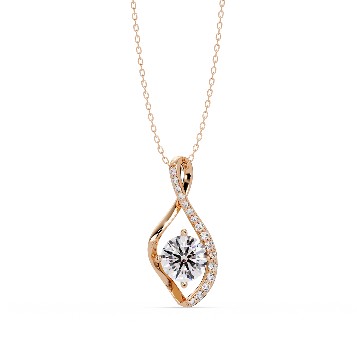 Round Lab Grown Diamond Open Leaf Solitaire Pendant - HIGHCARAT DIAMONDS