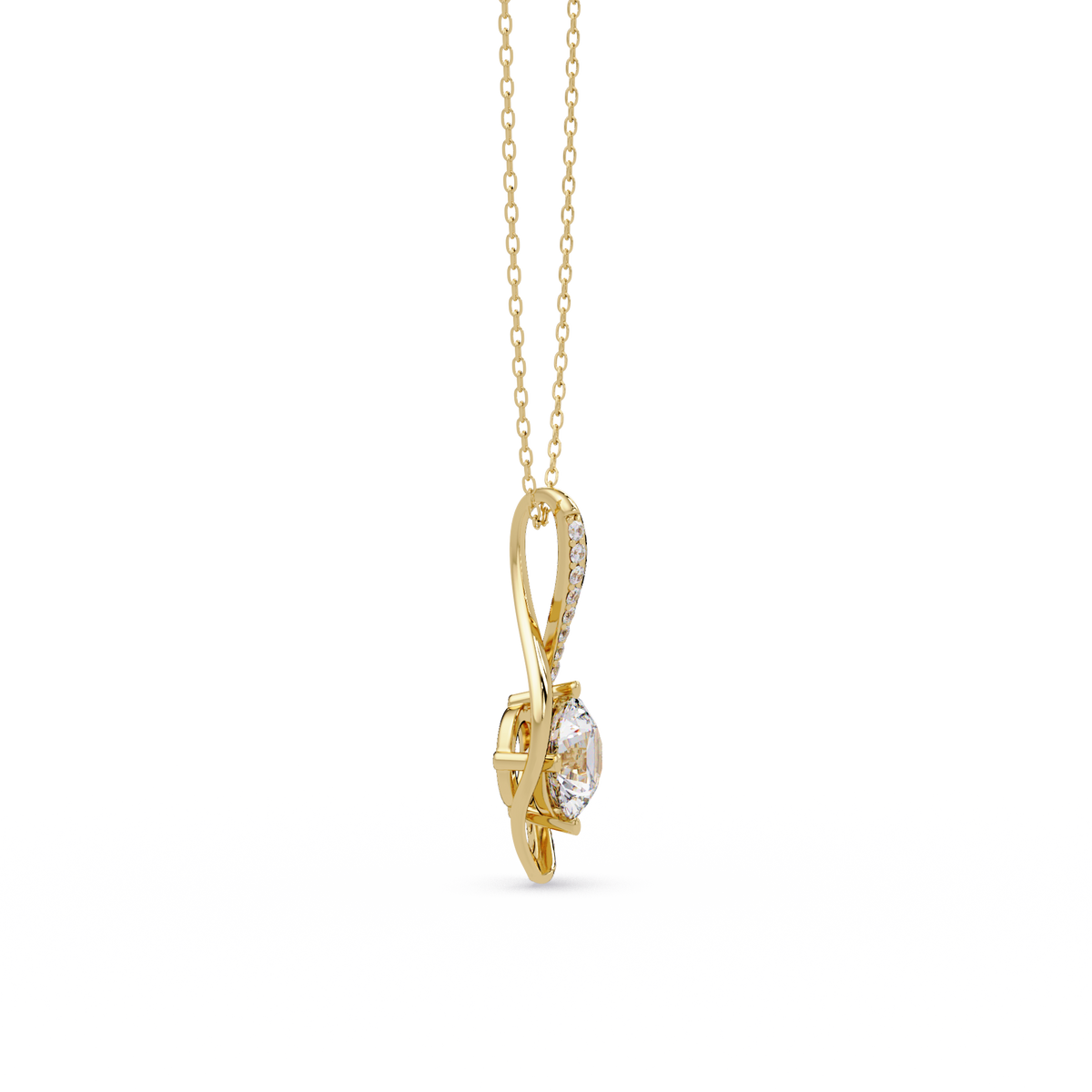 Round Lab Grown Diamond Open Leaf Solitaire Pendant - HIGHCARAT DIAMONDS