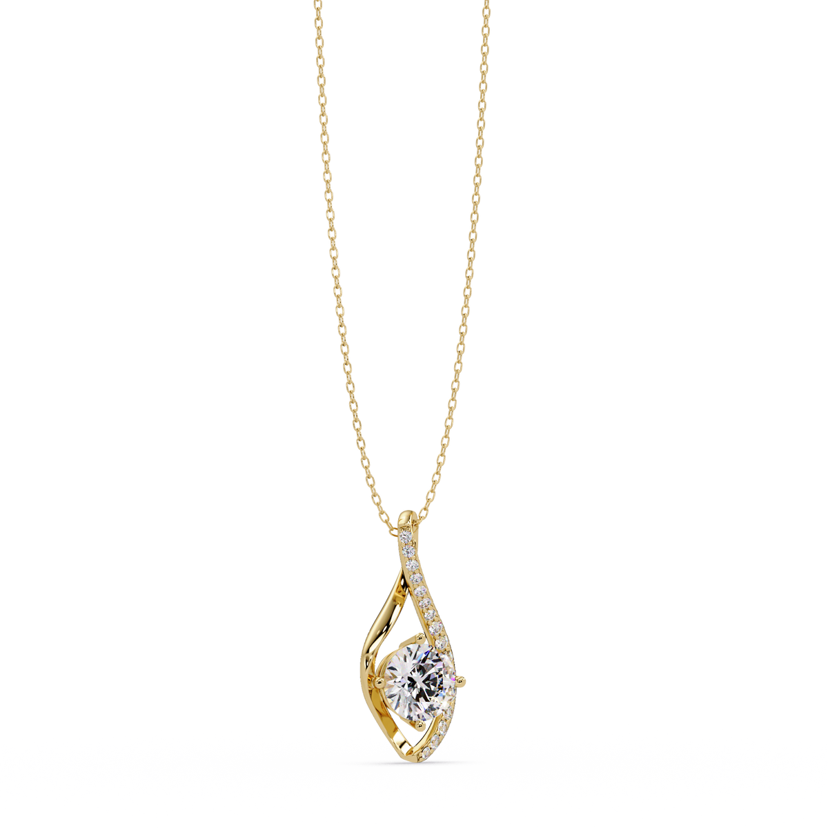 Round Lab Grown Diamond Open Leaf Solitaire Pendant - HIGHCARAT DIAMONDS