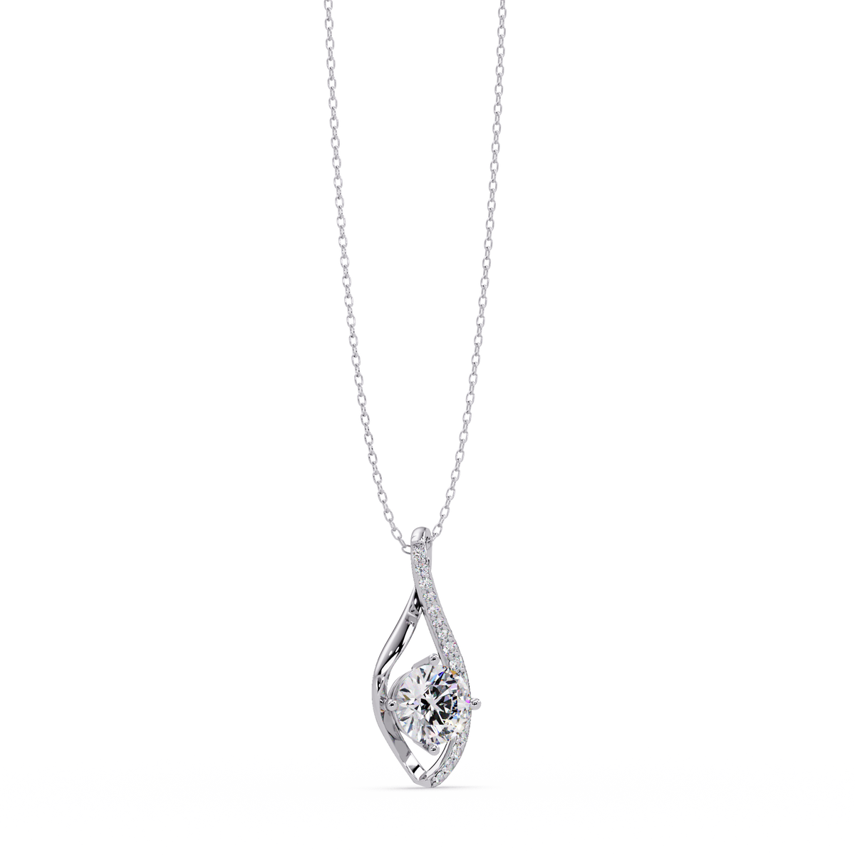 Round Lab Grown Diamond Open Leaf Solitaire Pendant - HIGHCARAT DIAMONDS