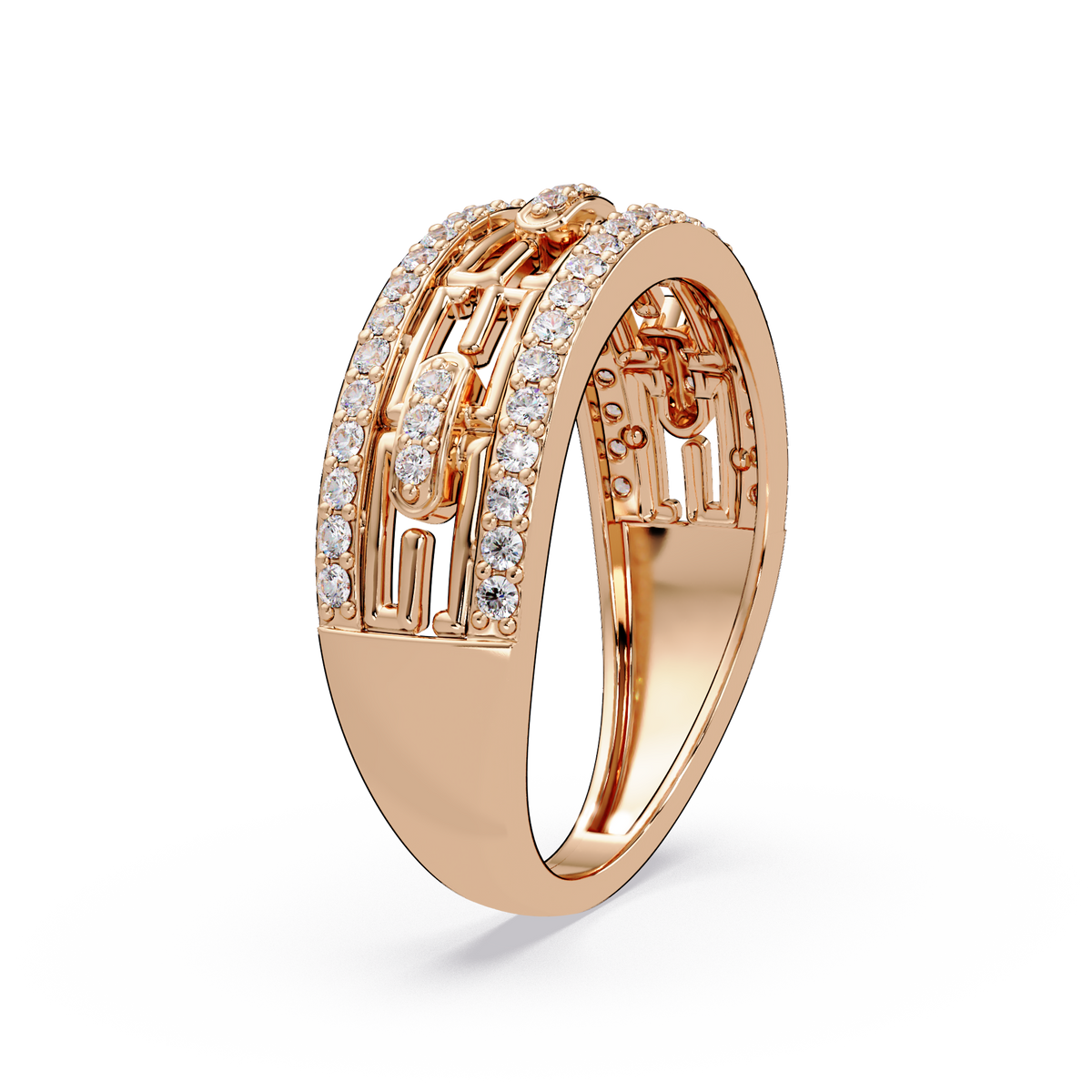 Round Lab Grown Diamond Open Link Geometric Rose Gold Band Ring - HIGHCARAT DIAMONDS