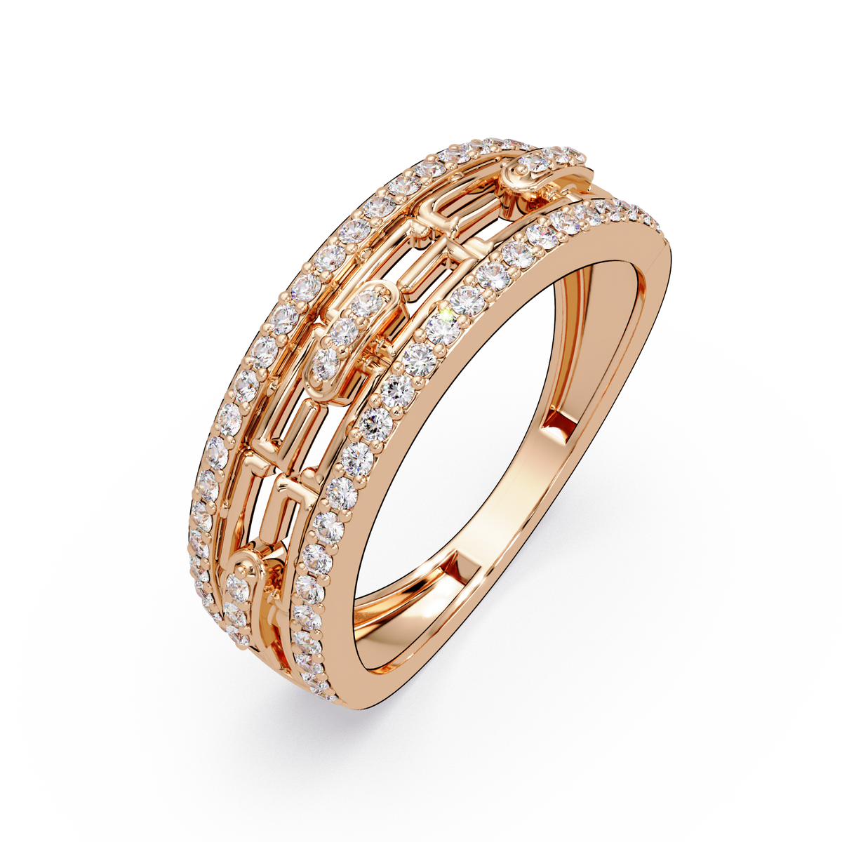 Round Lab Grown Diamond Open Link Geometric Rose Gold Band Ring - HIGHCARAT DIAMONDS