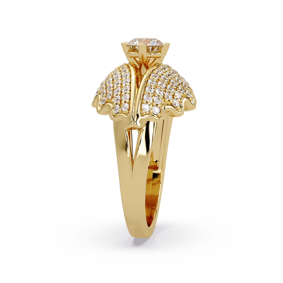 Round Lab Grown Diamond Pave Cluster Split Shank Ring - HIGHCARAT DIAMONDS