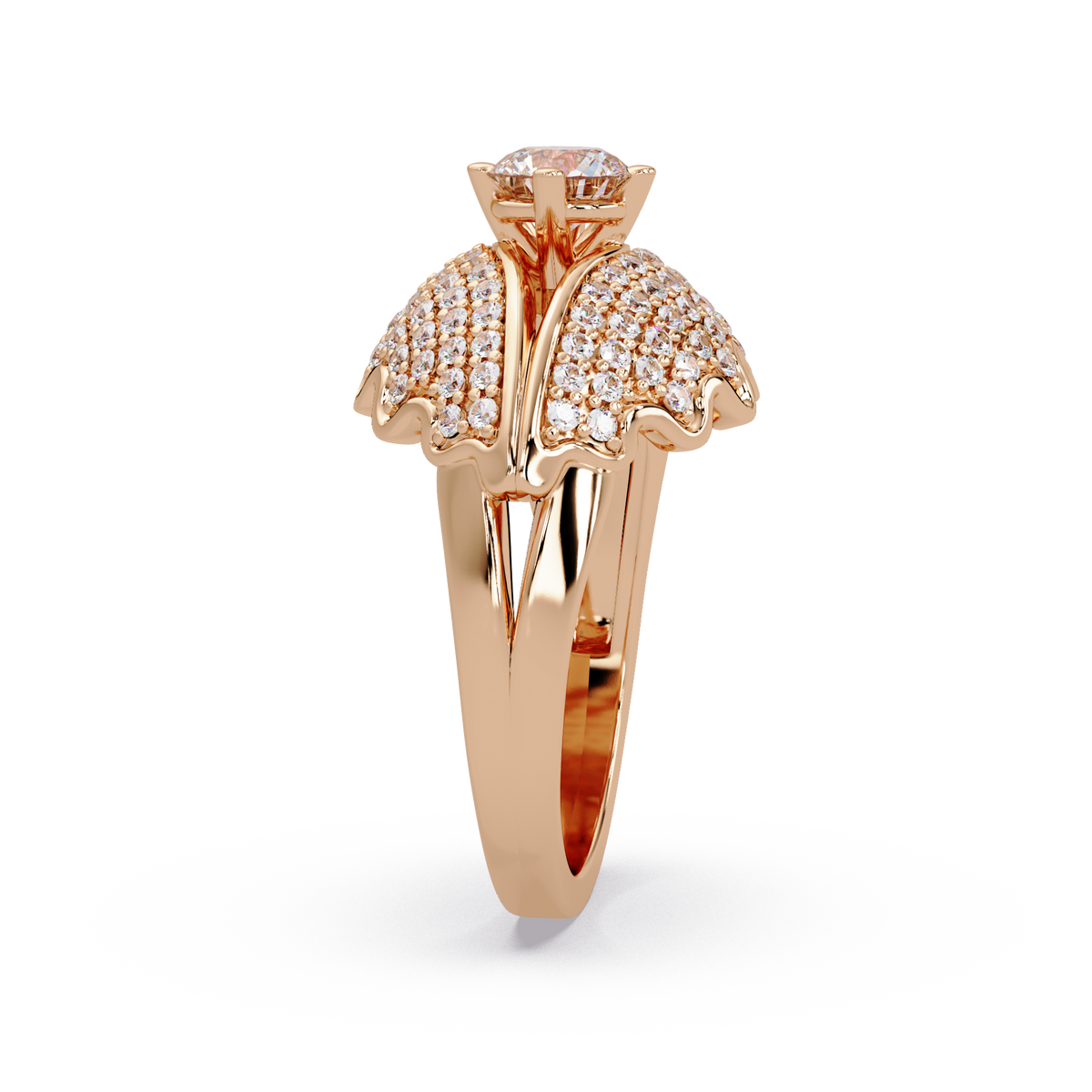Round Lab Grown Diamond Pave Cluster Split Shank Ring - HIGHCARAT DIAMONDS
