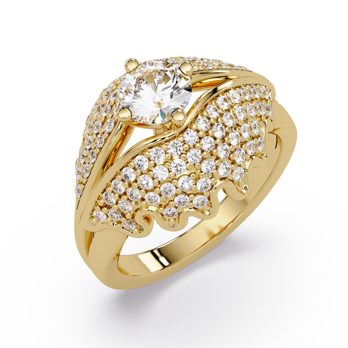 Round Lab Grown Diamond Pave Cluster Split Shank Ring - HIGHCARAT DIAMONDS