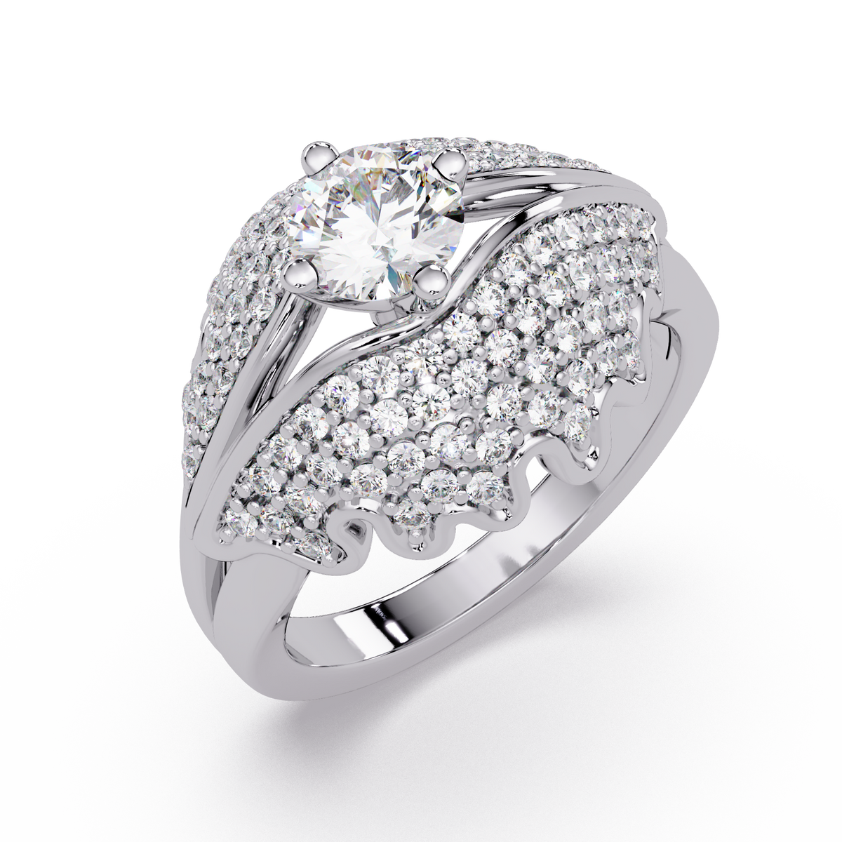 Round Lab Grown Diamond Pave Cluster Split Shank Ring - HIGHCARAT DIAMONDS
