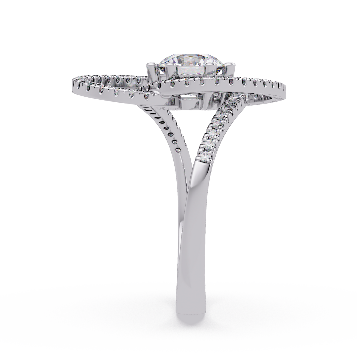 Round Lab Grown Diamond Pave Set Open Loop Ring - HIGHCARAT DIAMONDS