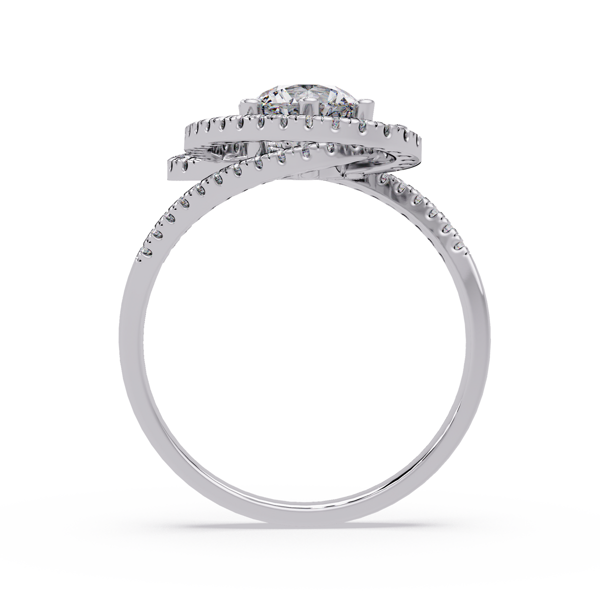 Round Lab Grown Diamond Pave Set Open Loop Ring - HIGHCARAT DIAMONDS