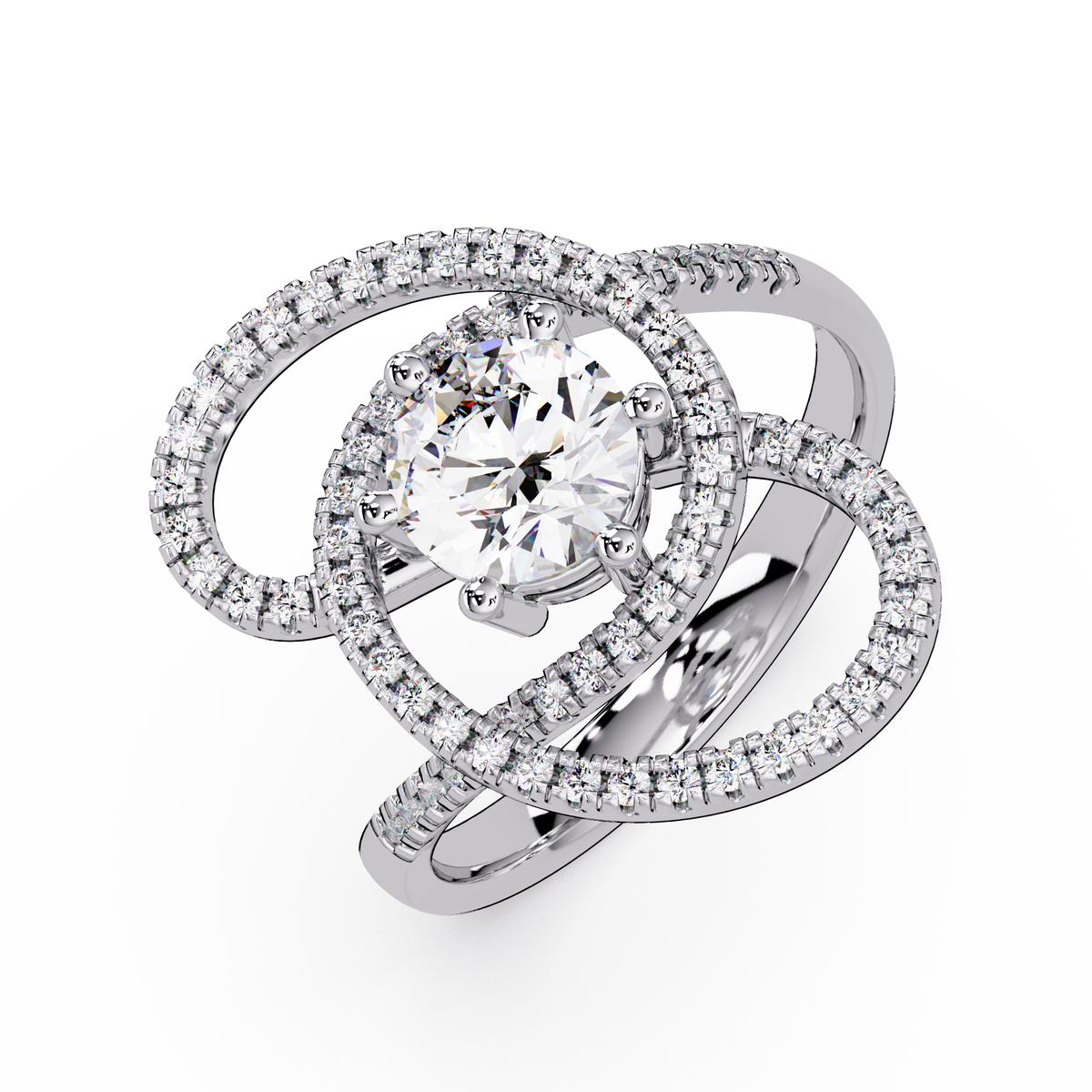 Round Lab Grown Diamond Pave Set Open Loop Ring - HIGHCARAT DIAMONDS