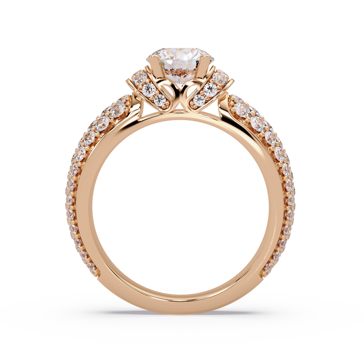 Round Lab Grown Diamond Pave Twist Engagement Ring - HIGHCARAT DIAMONDS