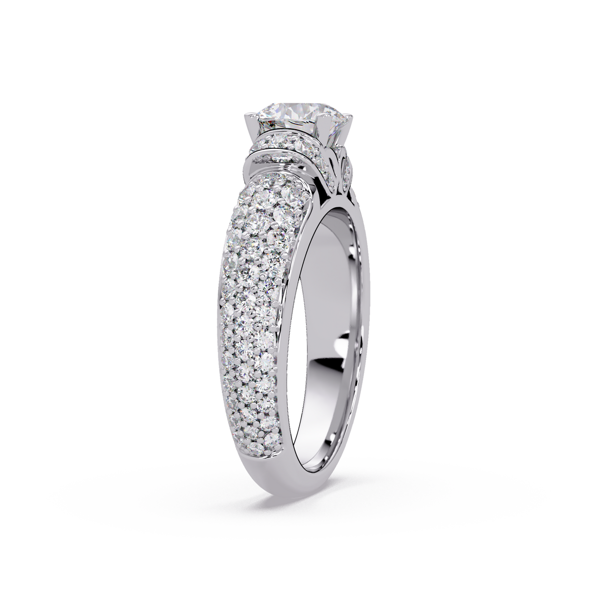 Round Lab Grown Diamond Pave Twist Engagement Ring - HIGHCARAT DIAMONDS