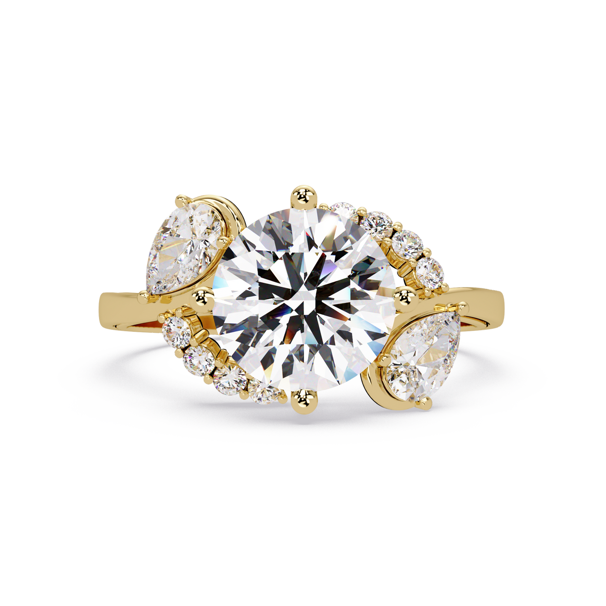 Round Lab Grown Diamond Pear Side Stones Ring - HIGHCARAT DIAMONDS