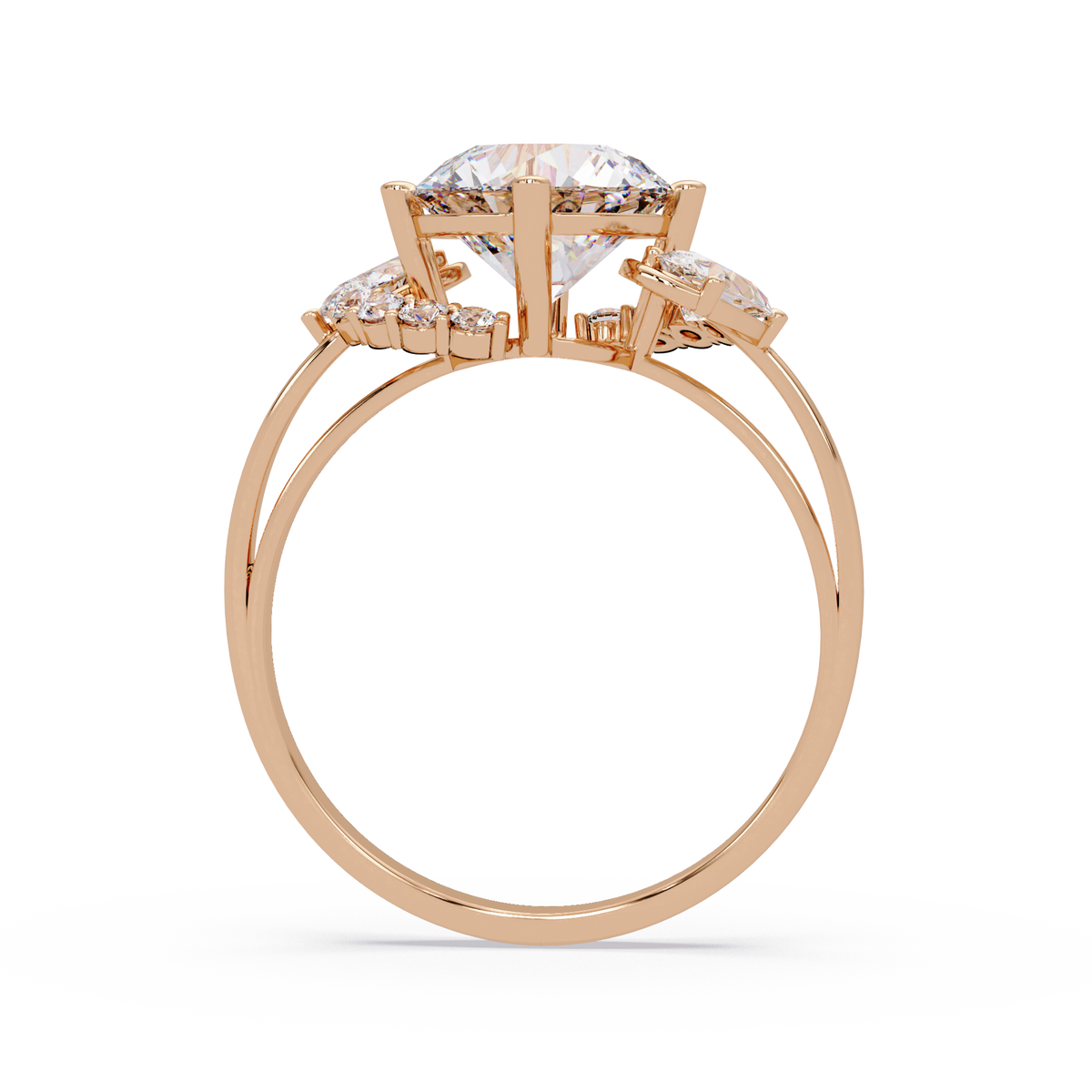 Round Lab Grown Diamond Pear Side Stones Ring - HIGHCARAT DIAMONDS