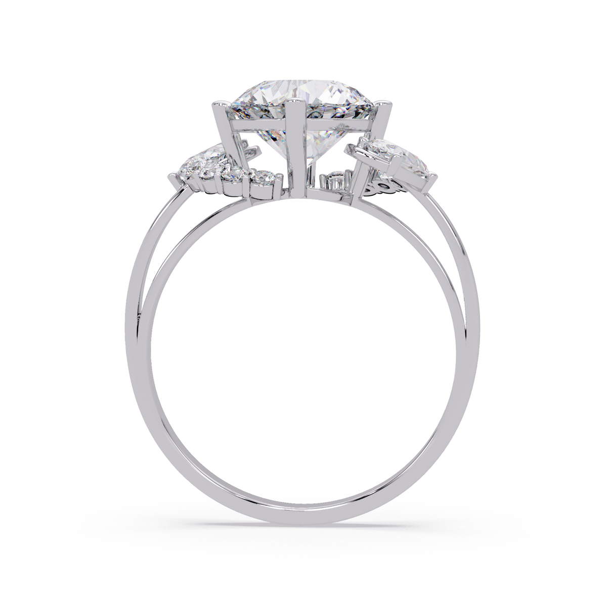 Round Lab Grown Diamond Pear Side Stones Ring - HIGHCARAT DIAMONDS