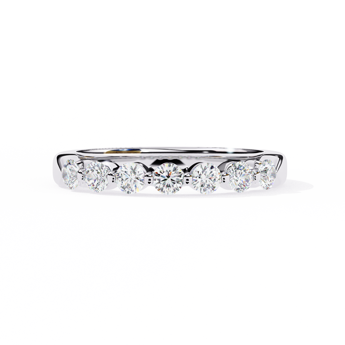 Round Cut White Colorless Lab Grown Diamond Elegant Half Eternity Stacking 7 Stone Dainty Every Day Ring - HIGHCARAT DIAMONDS