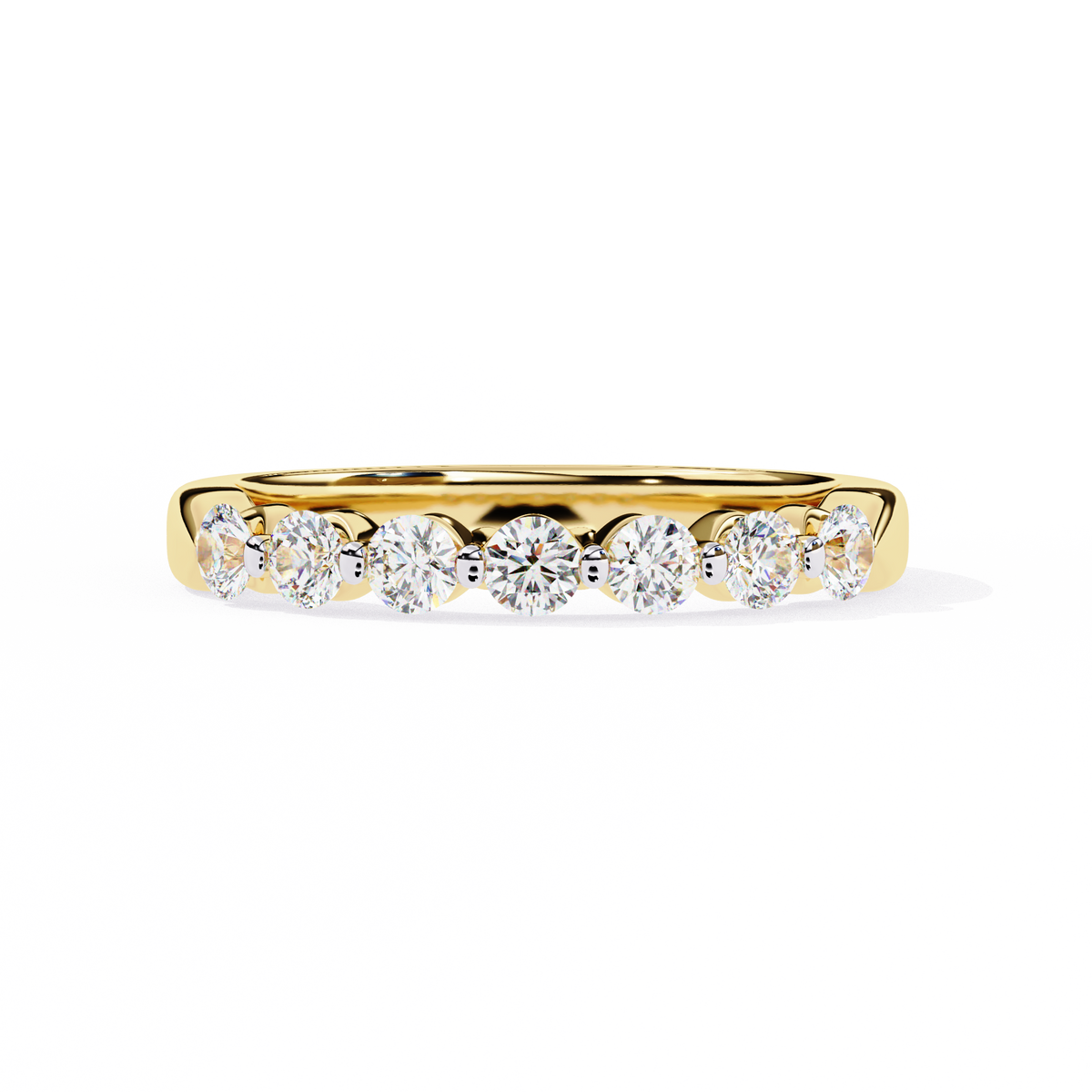 Round Cut White Colorless Lab Grown Diamond Elegant Half Eternity Stacking 7 Stone Dainty Every Day Ring - HIGHCARAT DIAMONDS