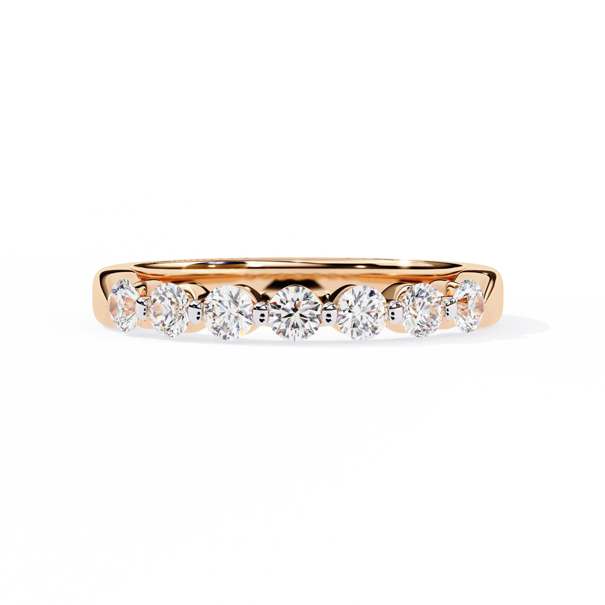 Round Cut White Colorless Lab Grown Diamond Elegant Half Eternity Stacking 7 Stone Dainty Every Day Ring - HIGHCARAT DIAMONDS