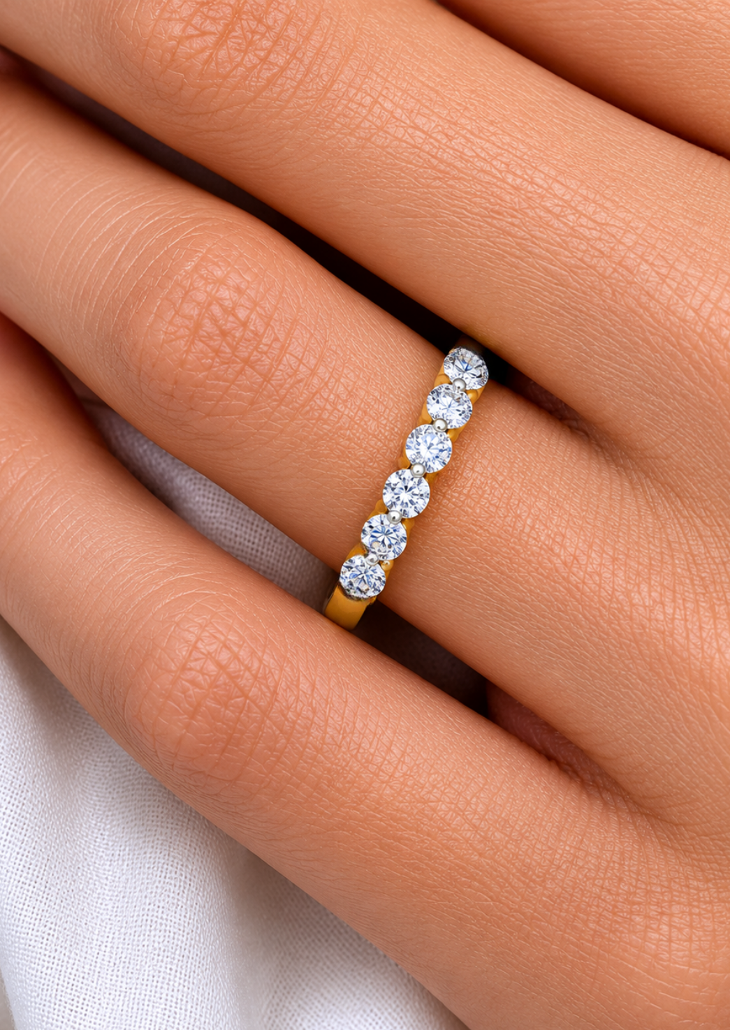 Round Cut White Colorless Lab Grown Diamond Elegant Half Eternity Stacking 7 Stone Dainty Every Day Ring - HIGHCARAT DIAMONDS