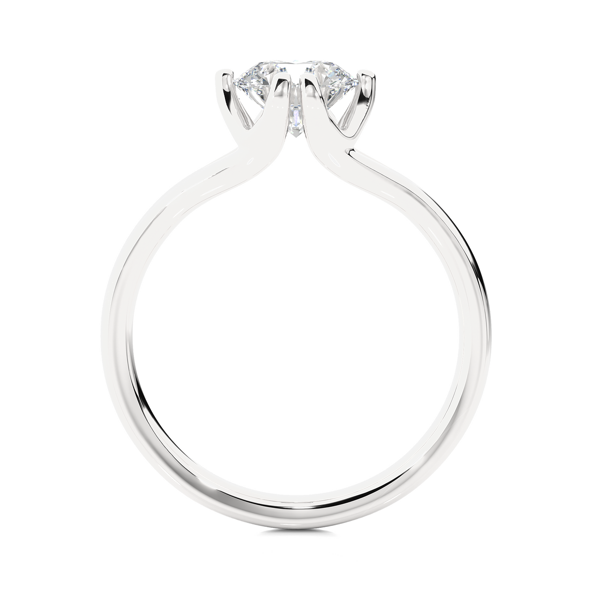 Front view of round lab grown diamond solitaire engagement ring