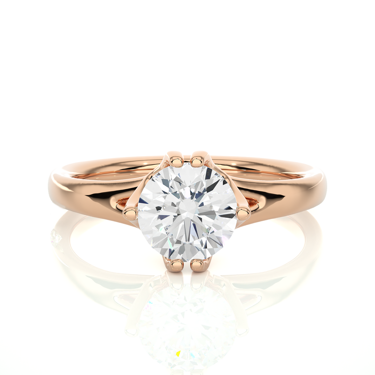Round Lab Grown Diamond Solitaire Engagement Ring with polished band design