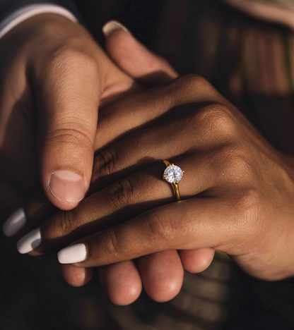 Hand wearing round shape solitaire lab diamond ring