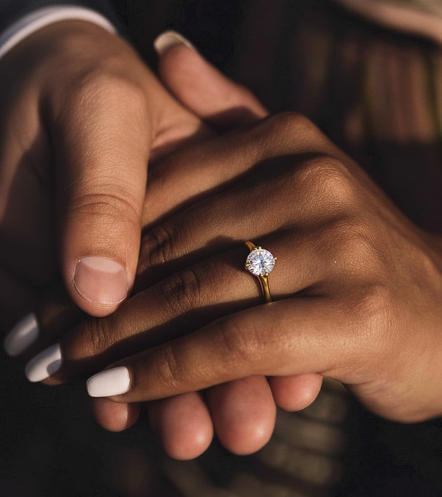Hand wearing round shape solitaire lab diamond ring