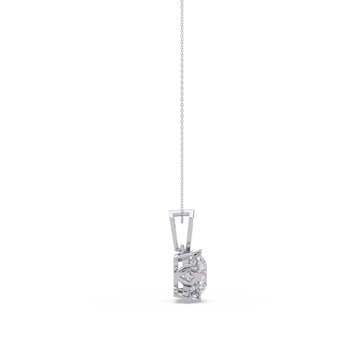 Round Lab Grown Diamond Solitaire Side Accent Pendant - HIGHCARAT DIAMONDS
