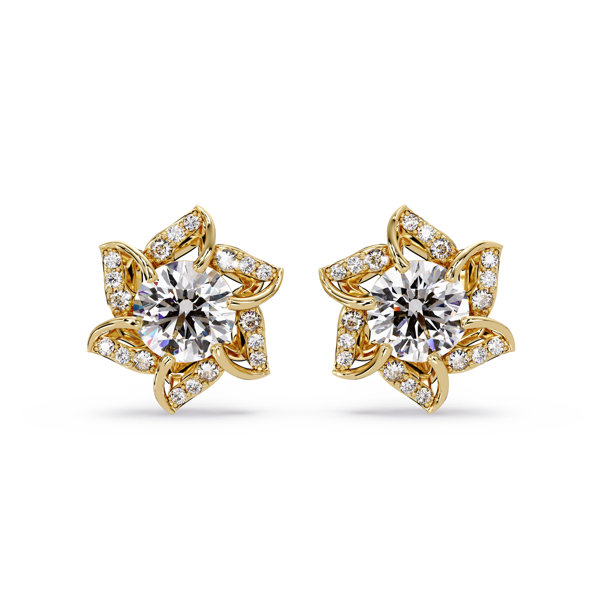 Round Lab Grown Diamond Starburst Cluster Stud Earring - HIGHCARAT DIAMONDS
