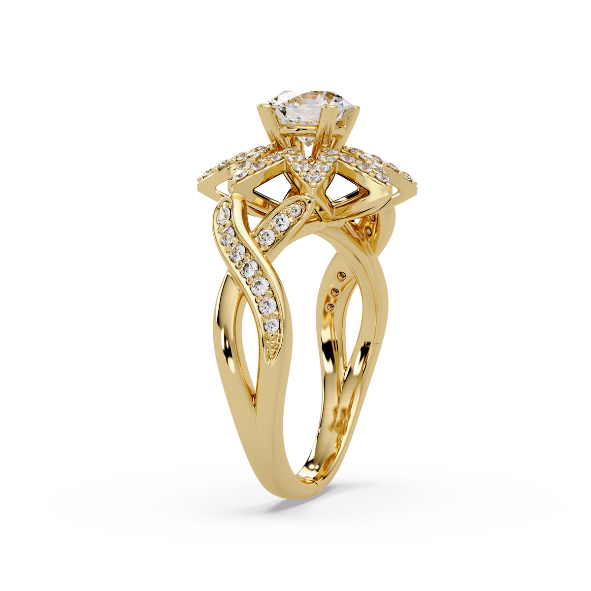 Round Lab Grown Diamond Starburst Halo Ring - HIGHCARAT DIAMONDS
