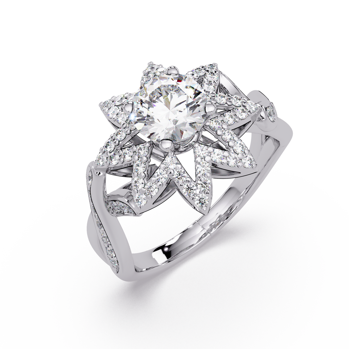 Round Lab Grown Diamond Starburst Halo Ring - HIGHCARAT DIAMONDS